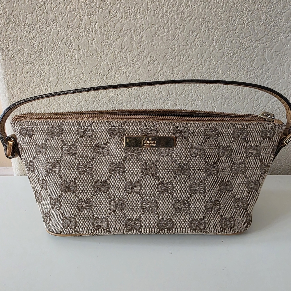 Gucci Monogram Boat Pochette Tan Vintage